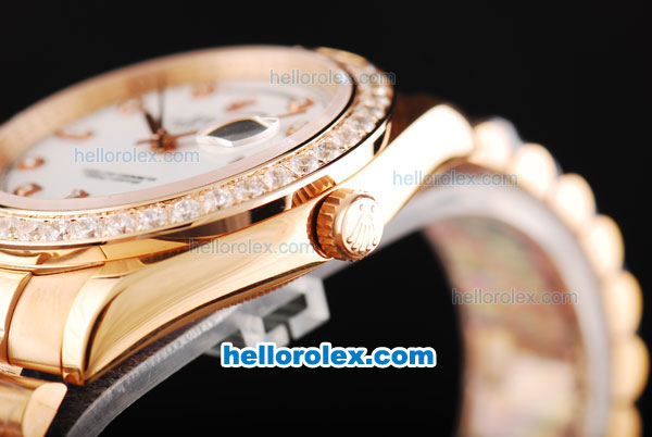 Rolex Day Date II Automatic Movement Full Rose Gold with Diamond Bezel-Diamond Markers and White Dial - Click Image to Close